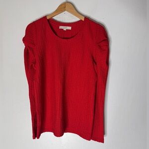 NWT Red Long Sleeve Textured Puff‎ Shoulder T-shirt Large